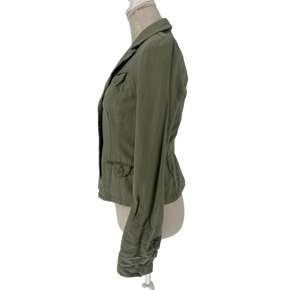 American Eagle Blazer Women Small Green Cotton Military Utility Jacket Boho - Picture 2 of 5